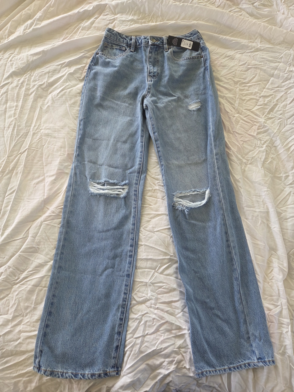 Fashion Nova Light Blue Distressed Straight Leg Jeans